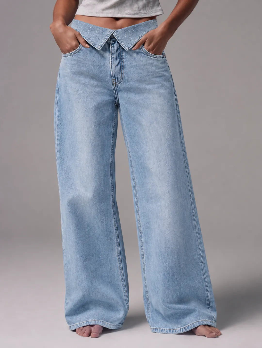 Shiny Wide-leg Light Jeans