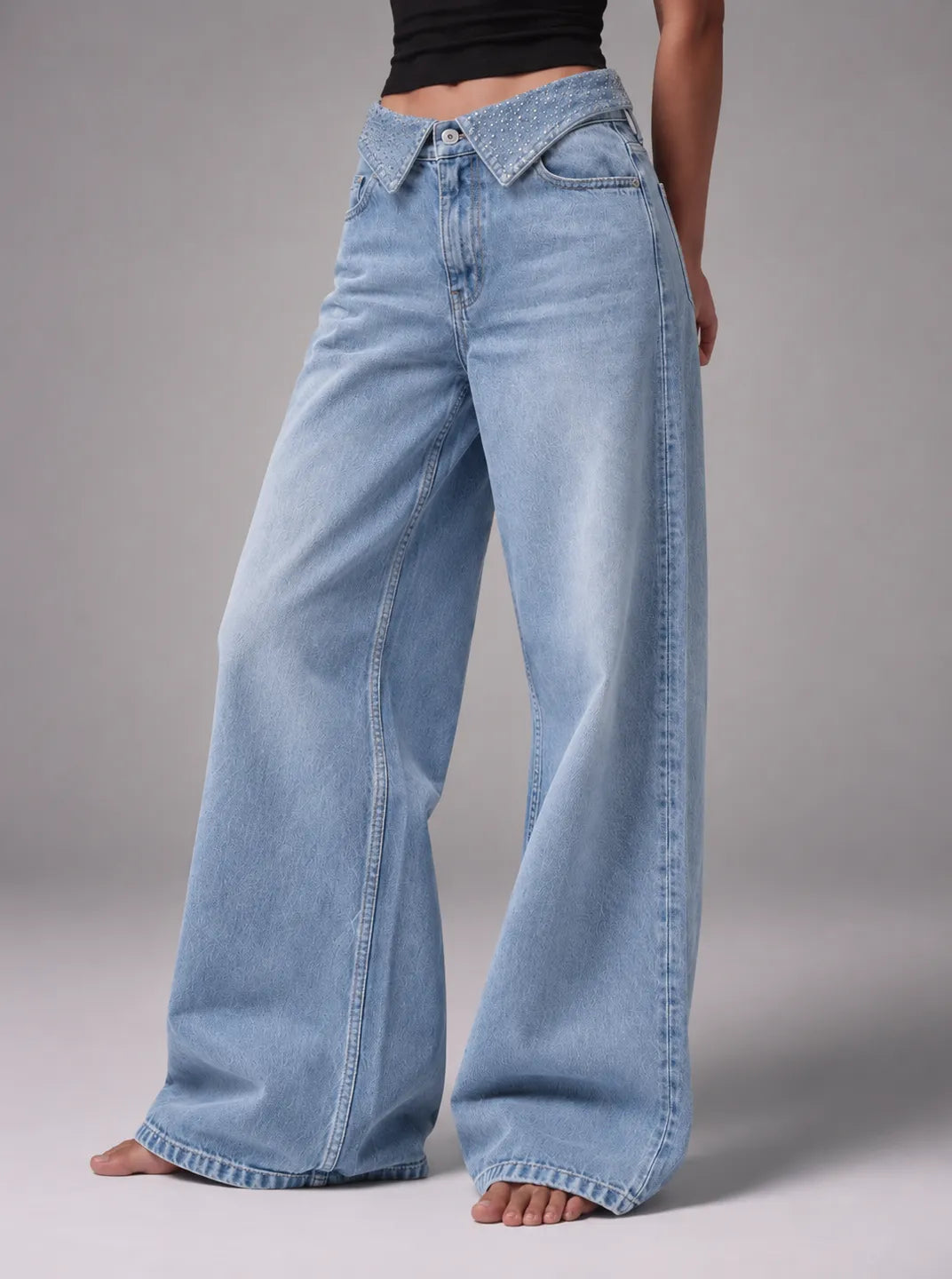 Shiny Wide-leg Light Jeans