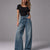 Shiny Wide-leg Washed Green Jeans