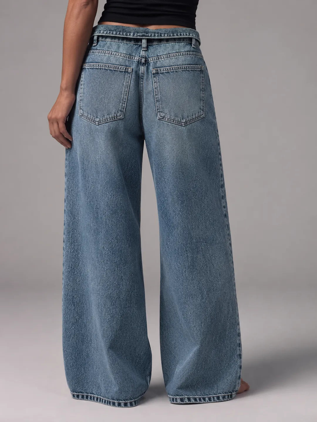 Shiny Wide-leg Washed Green Jeans