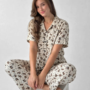 Viscose Brown Floral Pajama Set