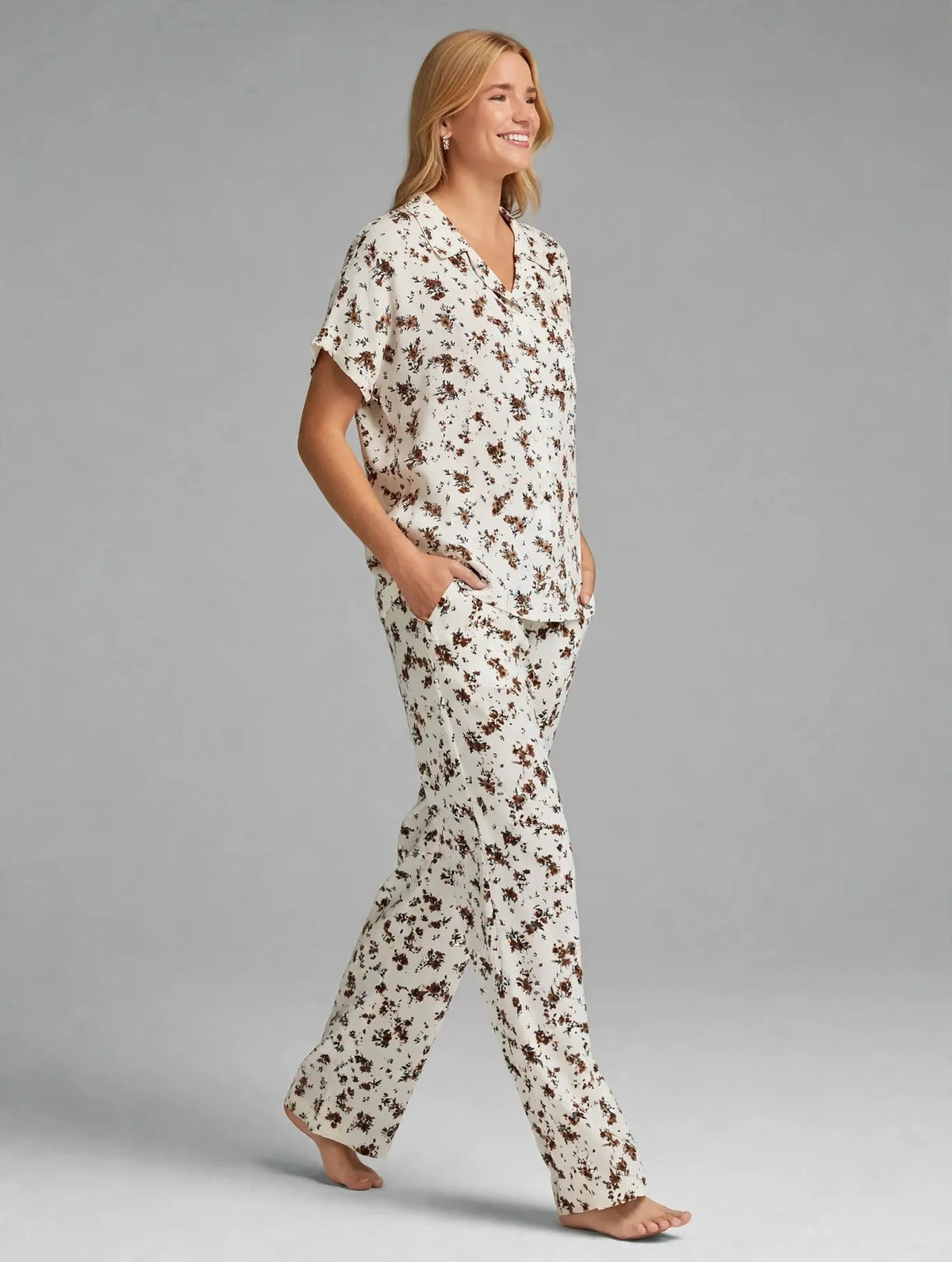 Brown Floral Pajama Set