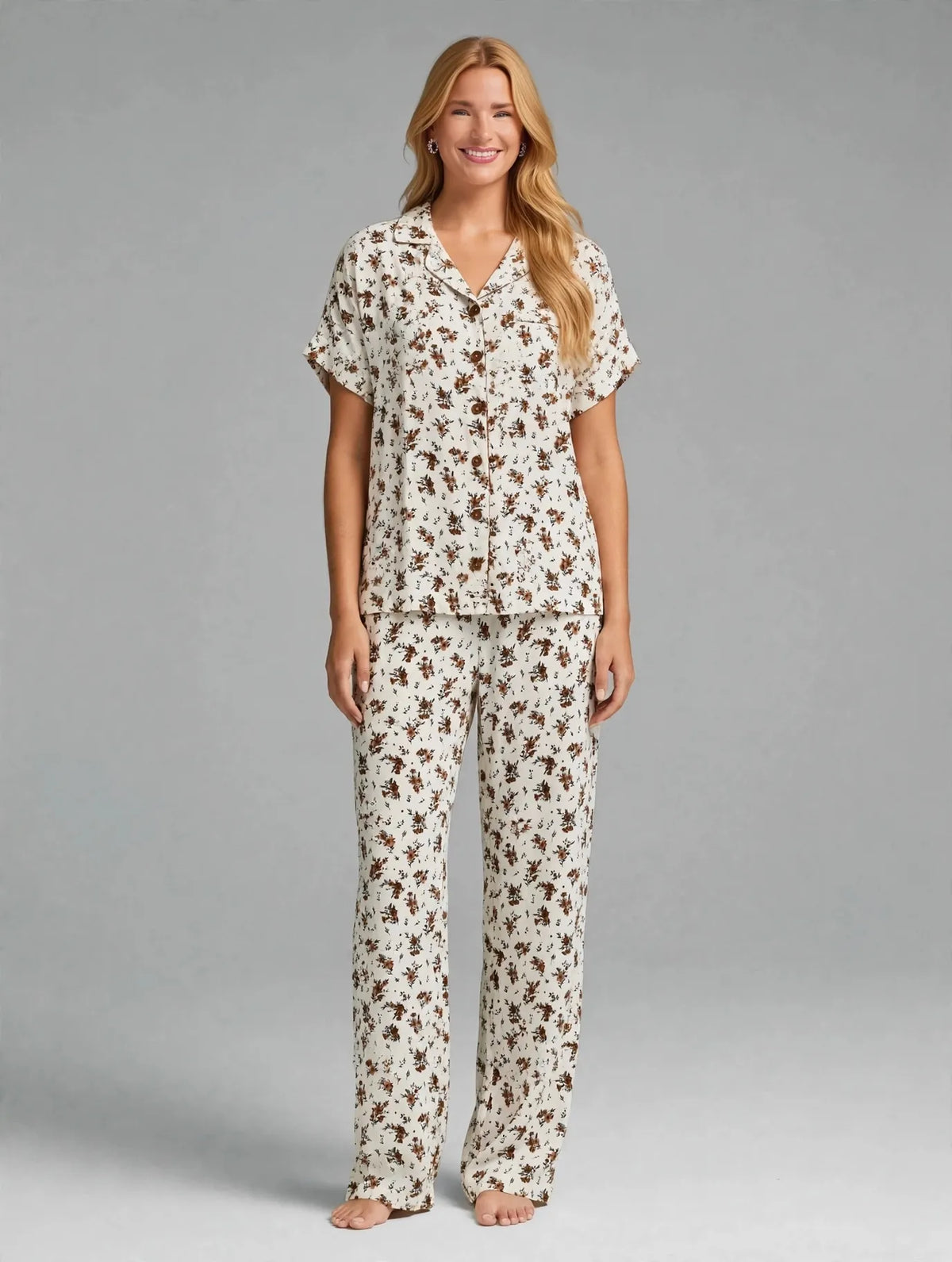 Brown Floral Pajama Set