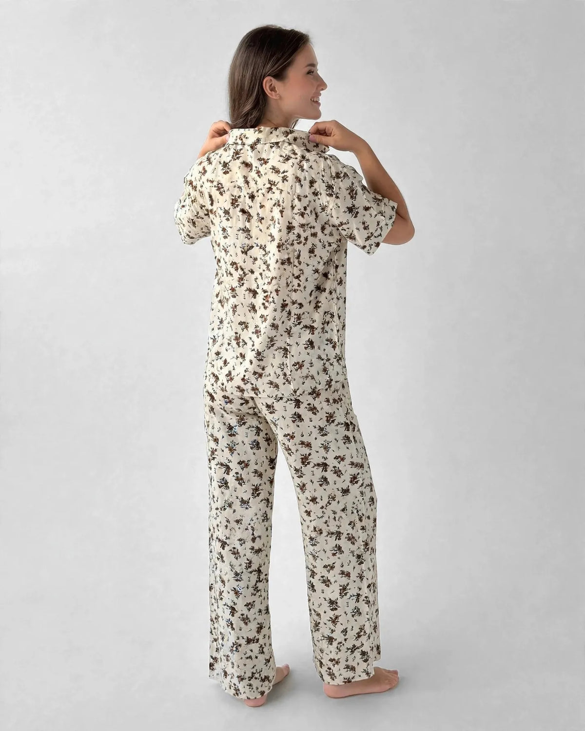 Viscose Brown Floral Pajama Set