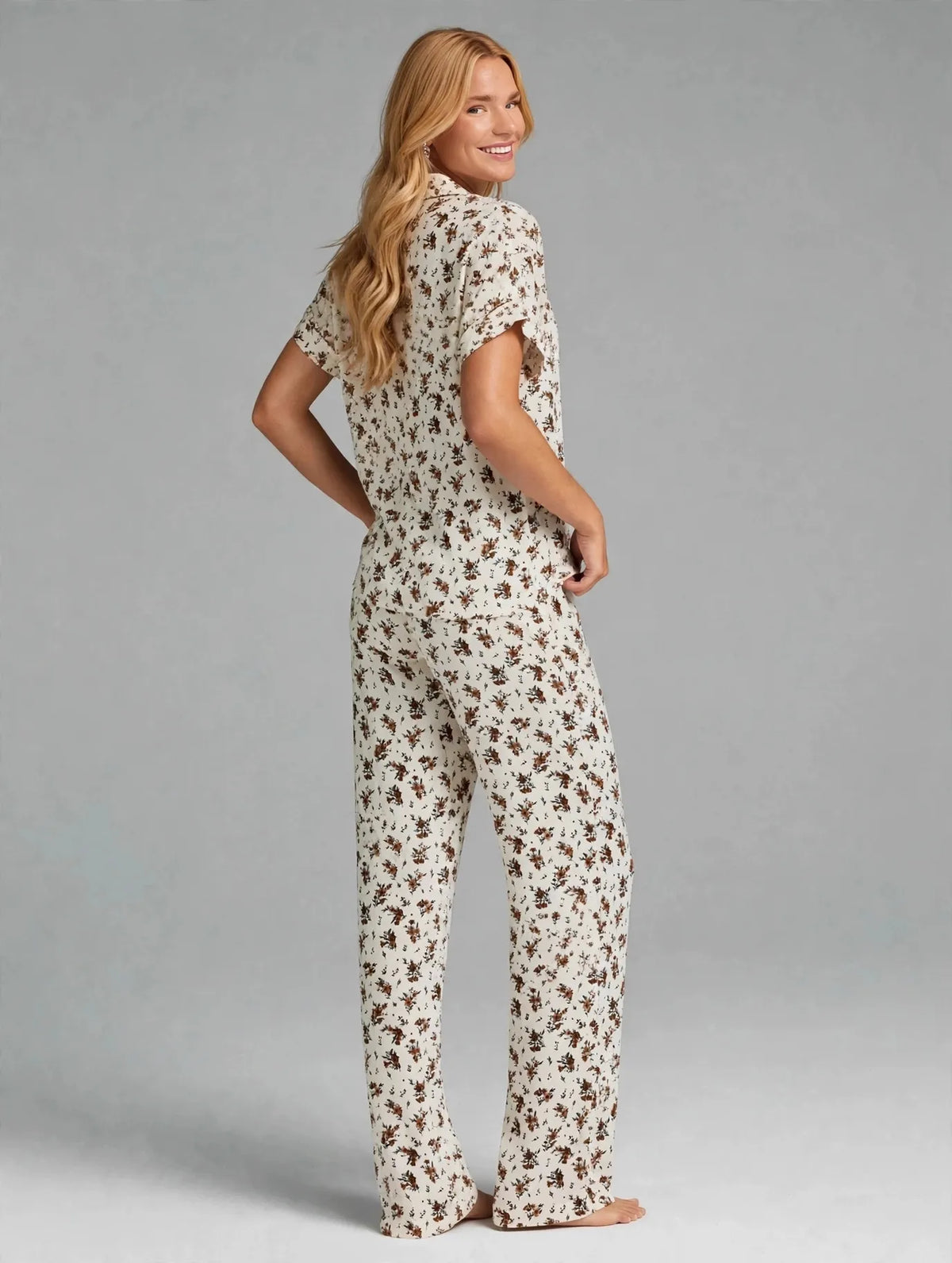 Brown Floral Pajama Set