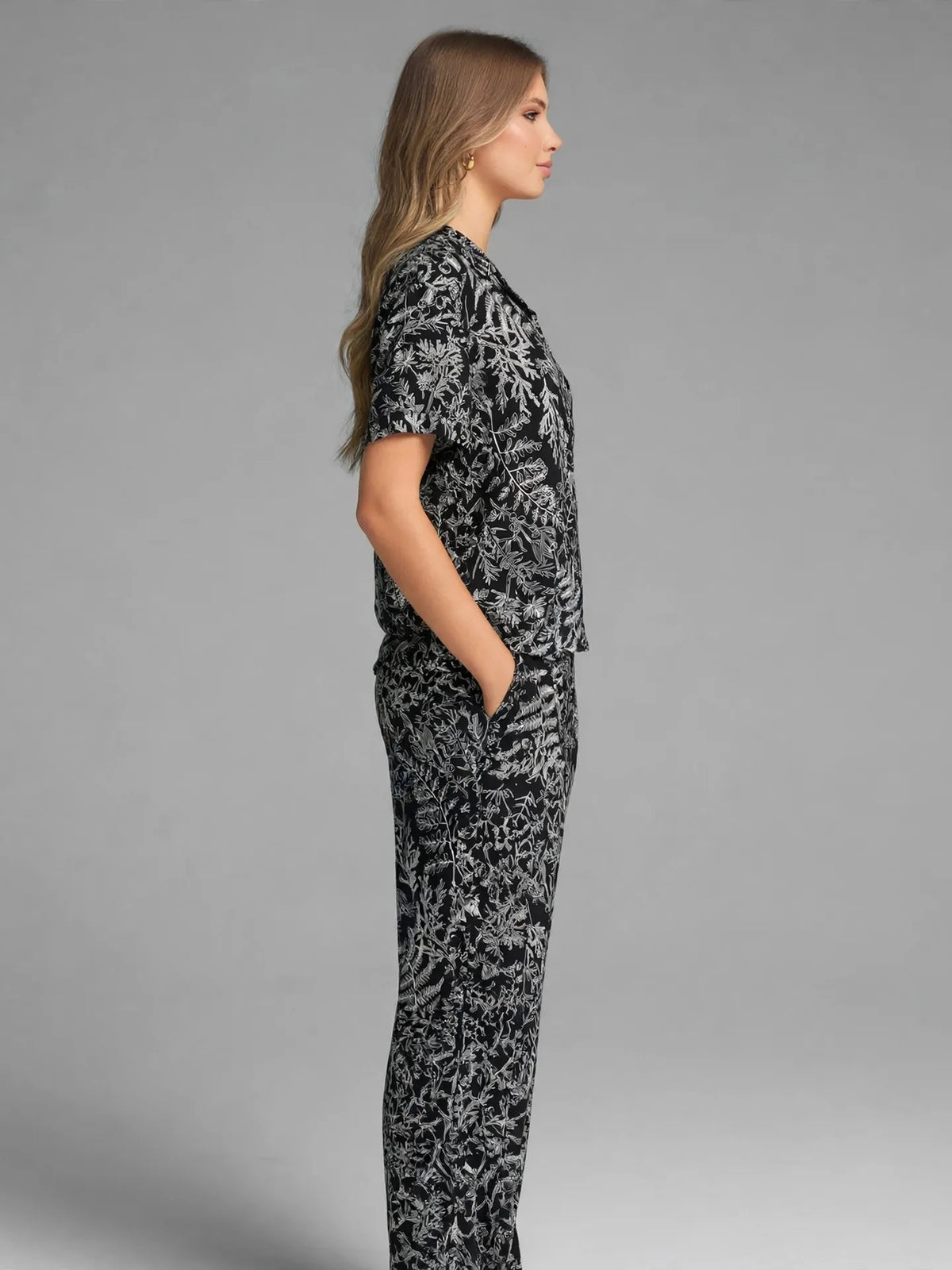Black Floral Pajama Set