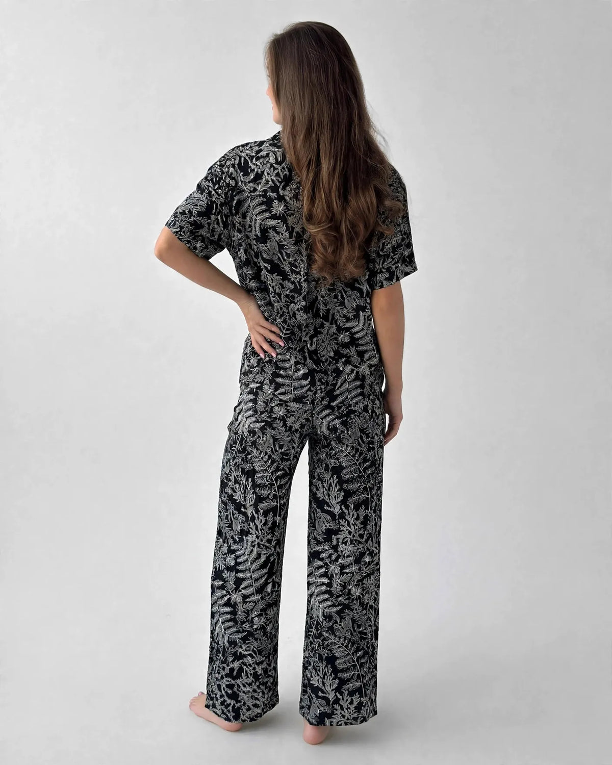 Viscose Black Floral Pajama Set