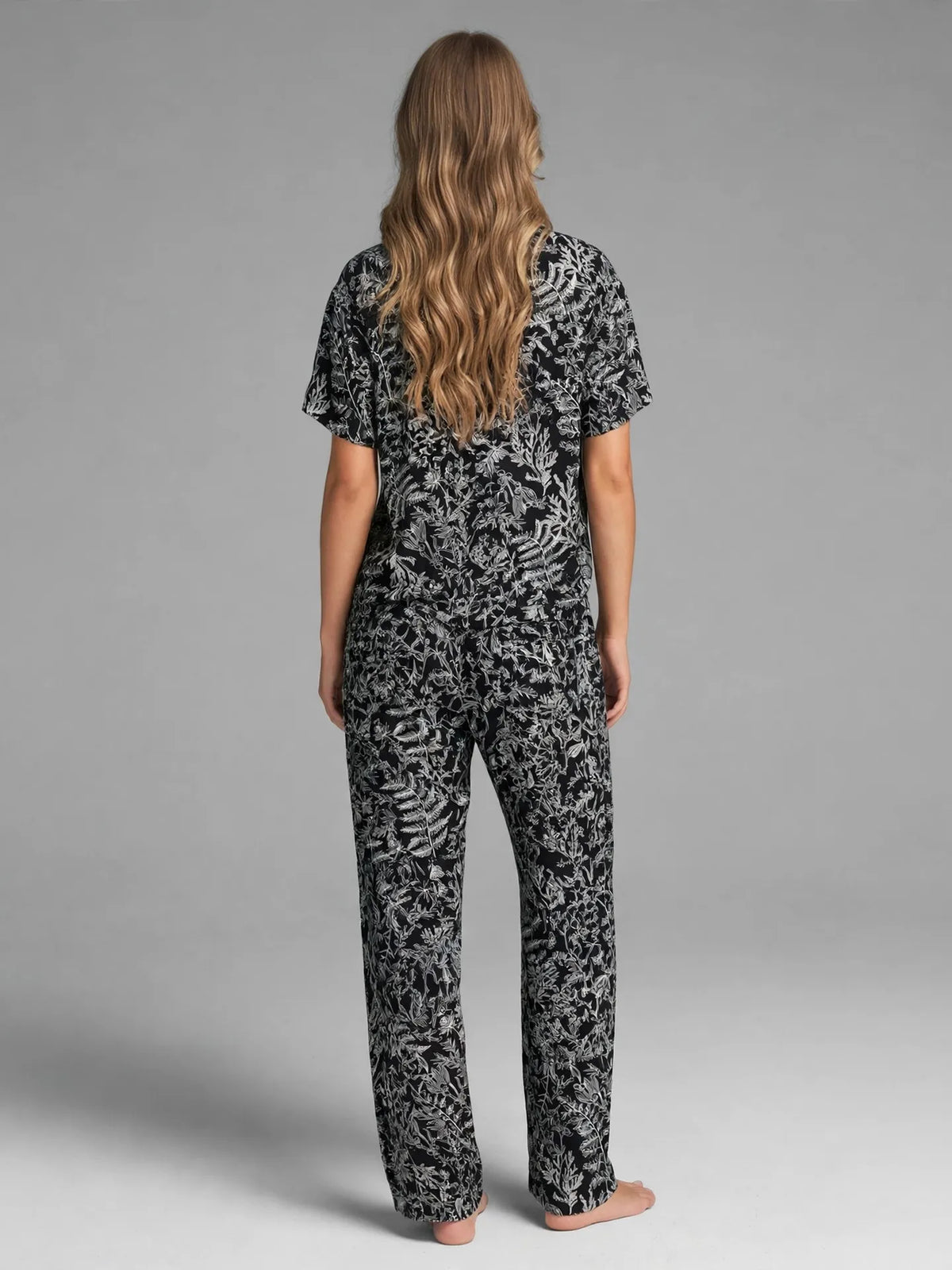 Black Floral Pajama Set