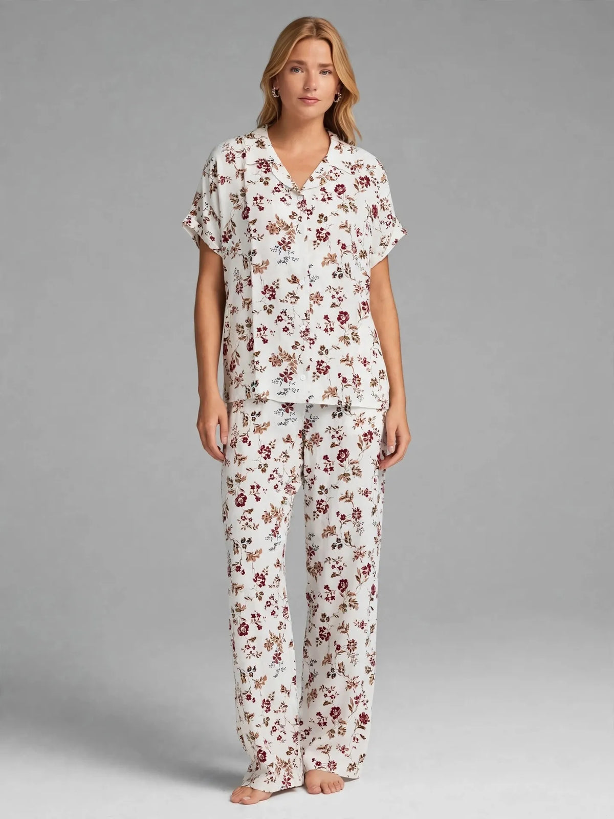Burgundy Floral Pajama Set