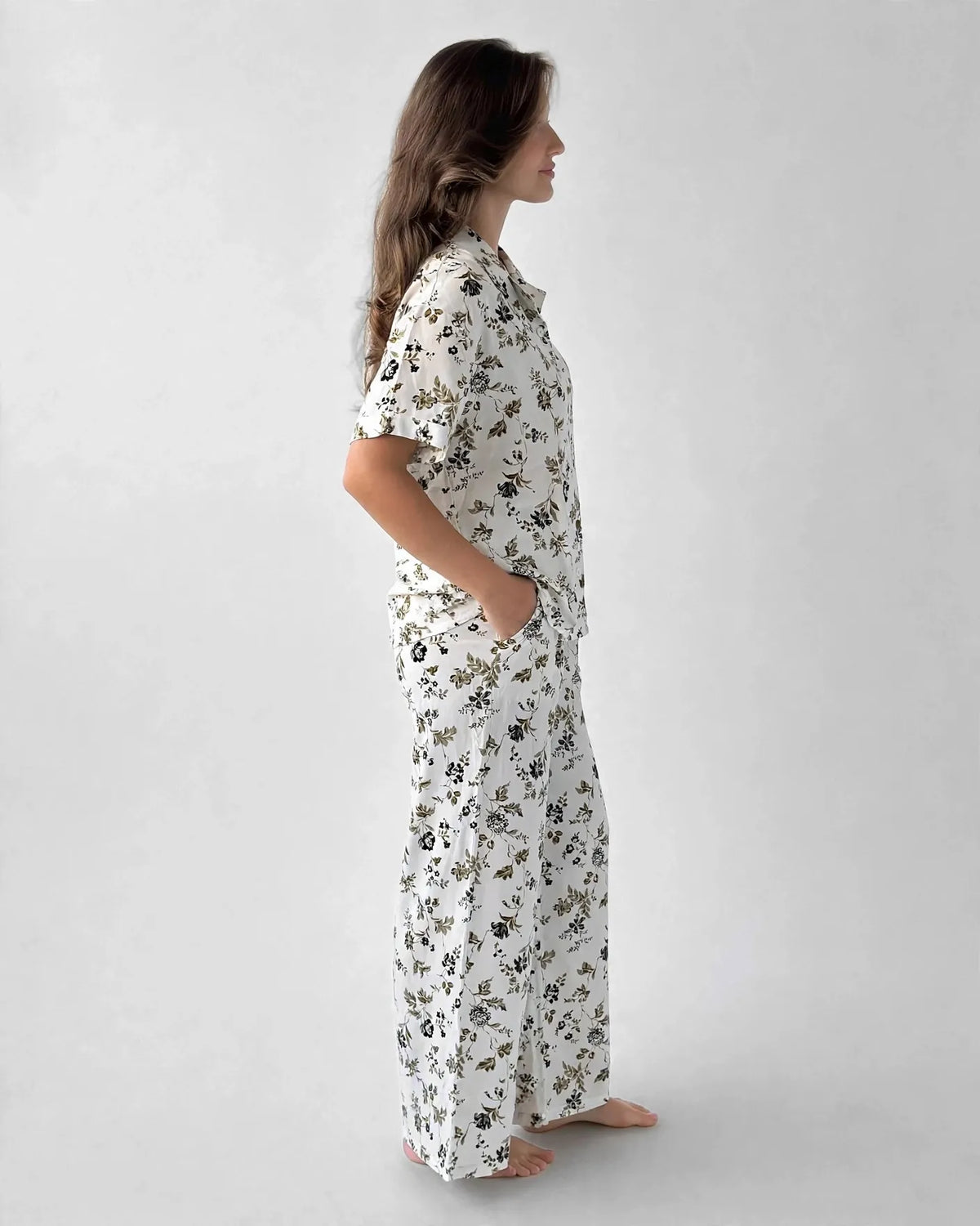 Viscose Olive Floral Pajama Set
