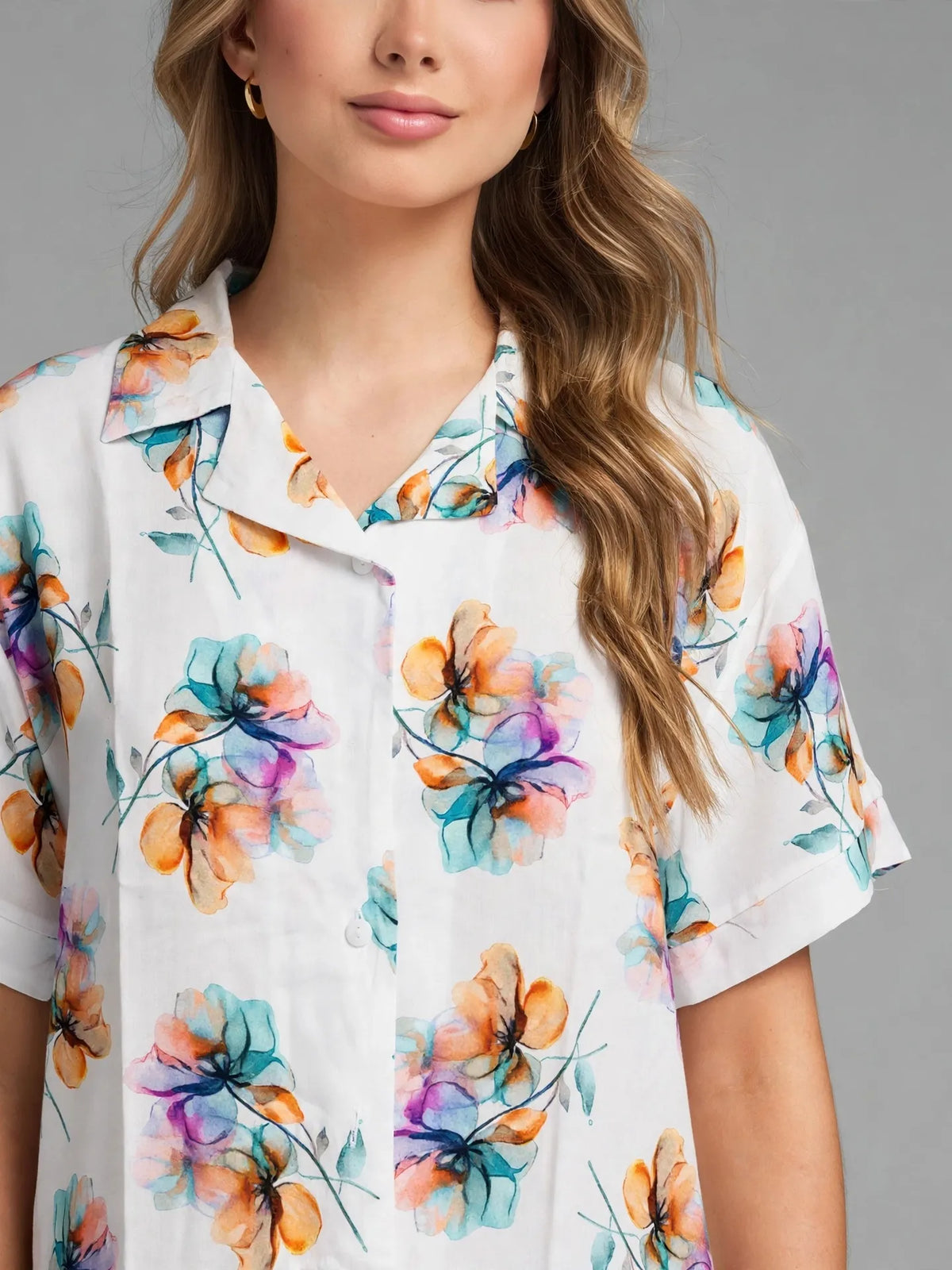 White Floral Pajama Set