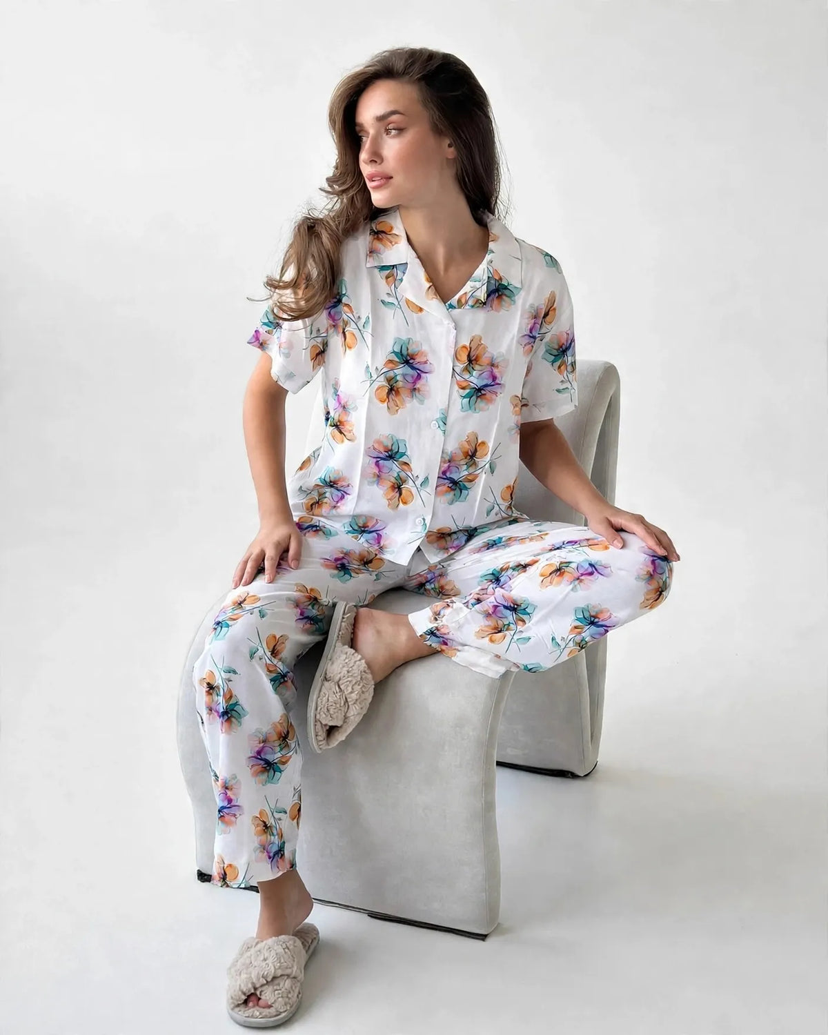 White Floral Pajama Set