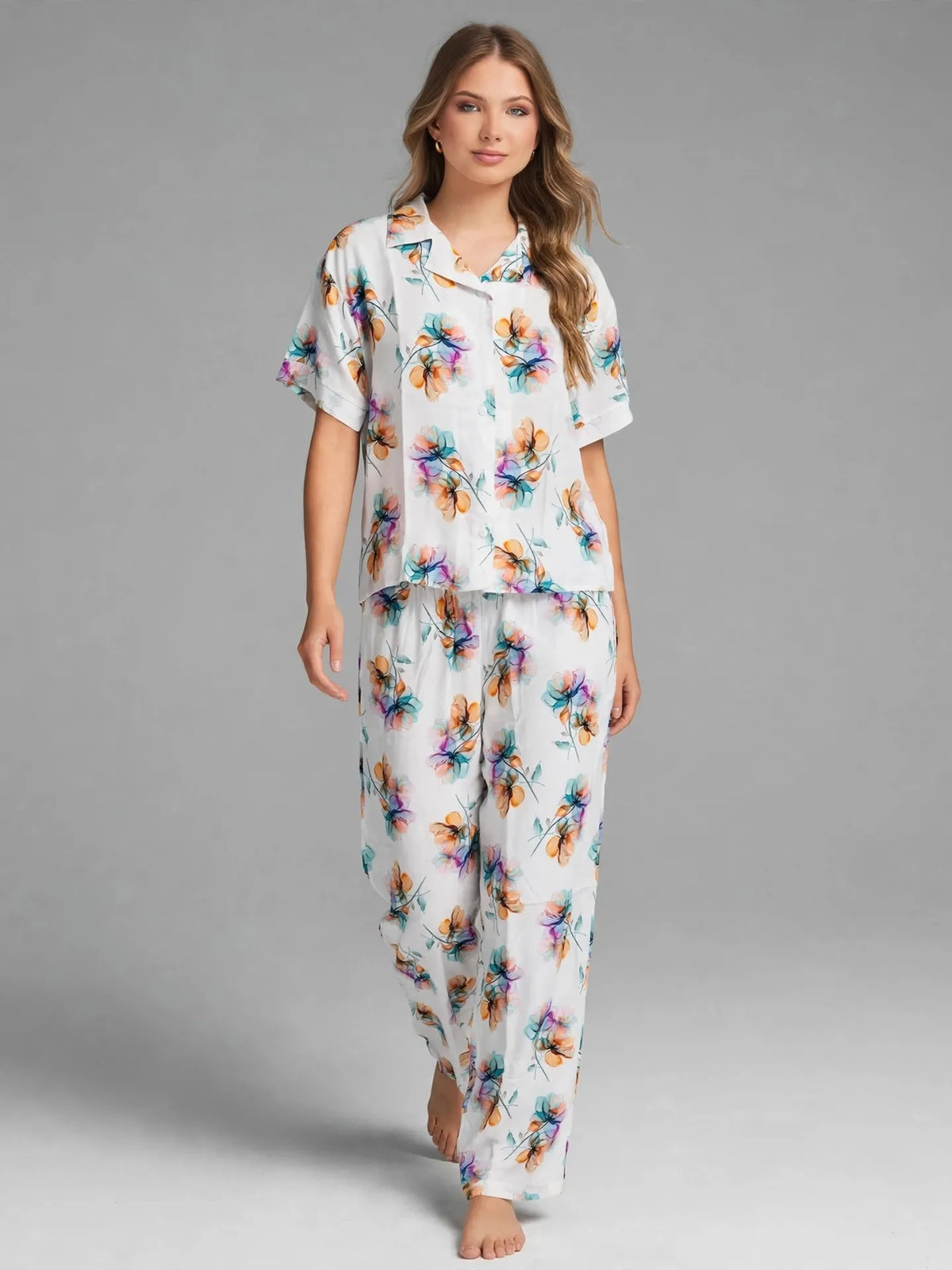 White Floral Pajama Set