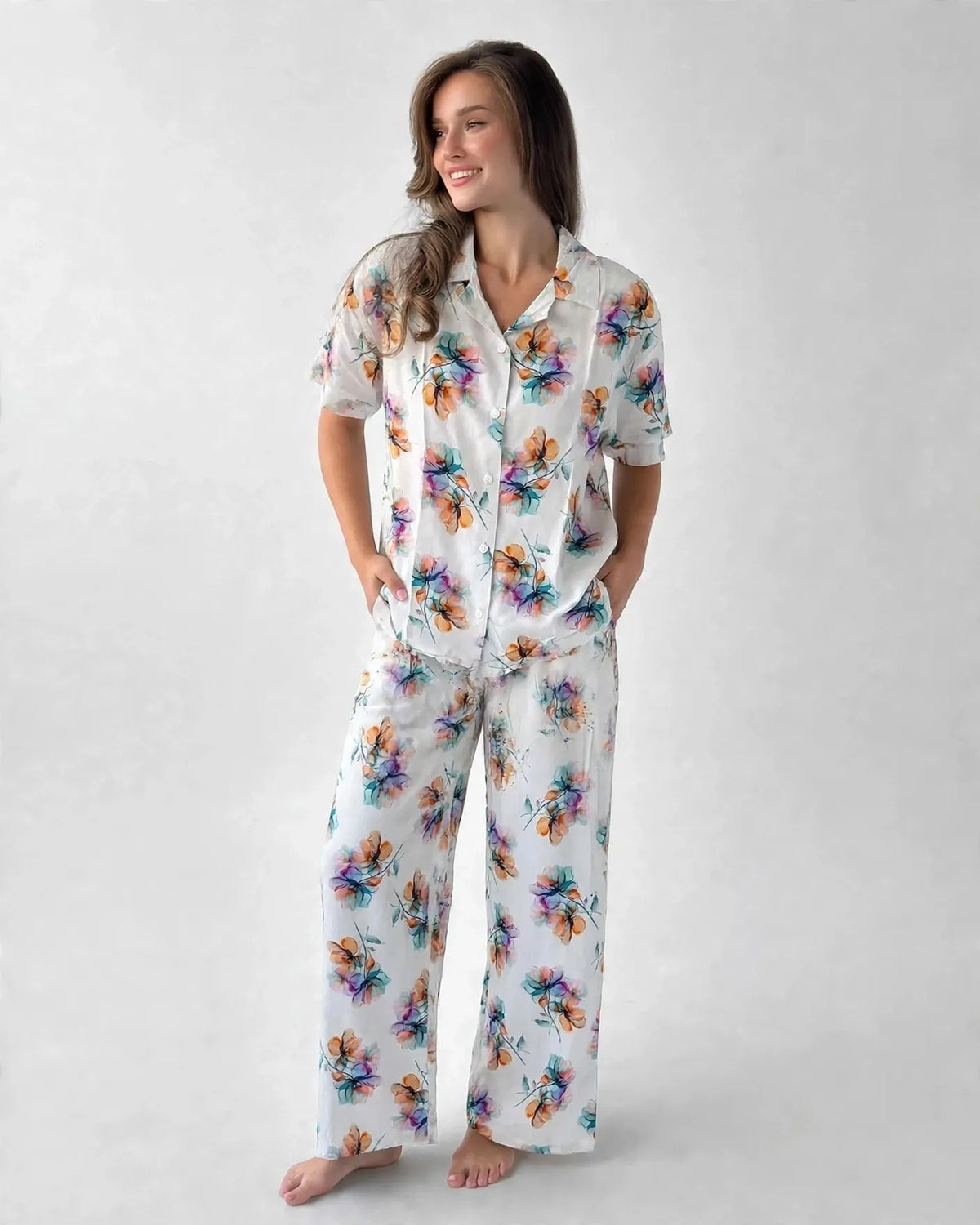 White Floral Pajama Set