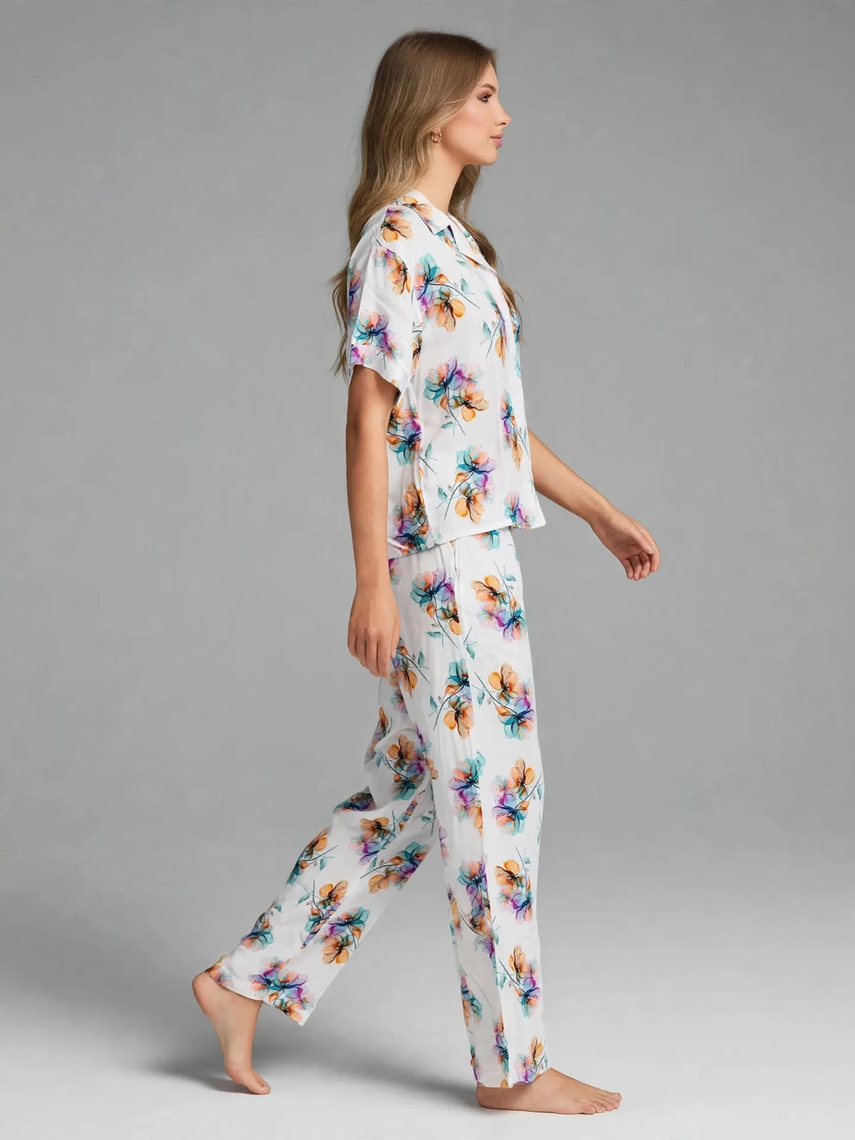 White Floral Pajama Set