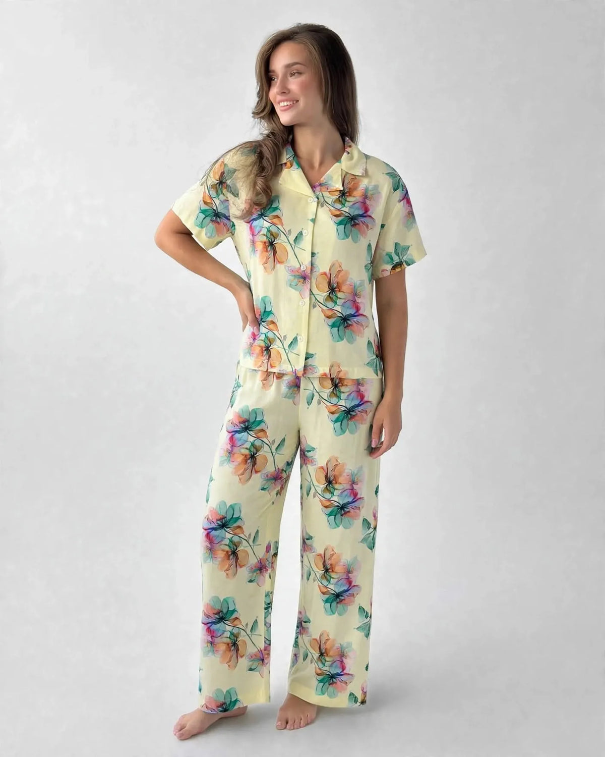 Yellow Floral Pajama Set