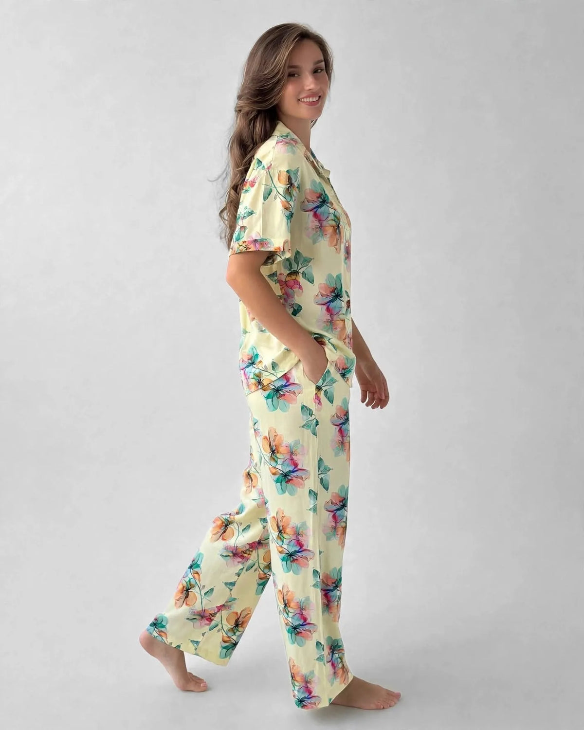 Yellow Floral Pajama Set