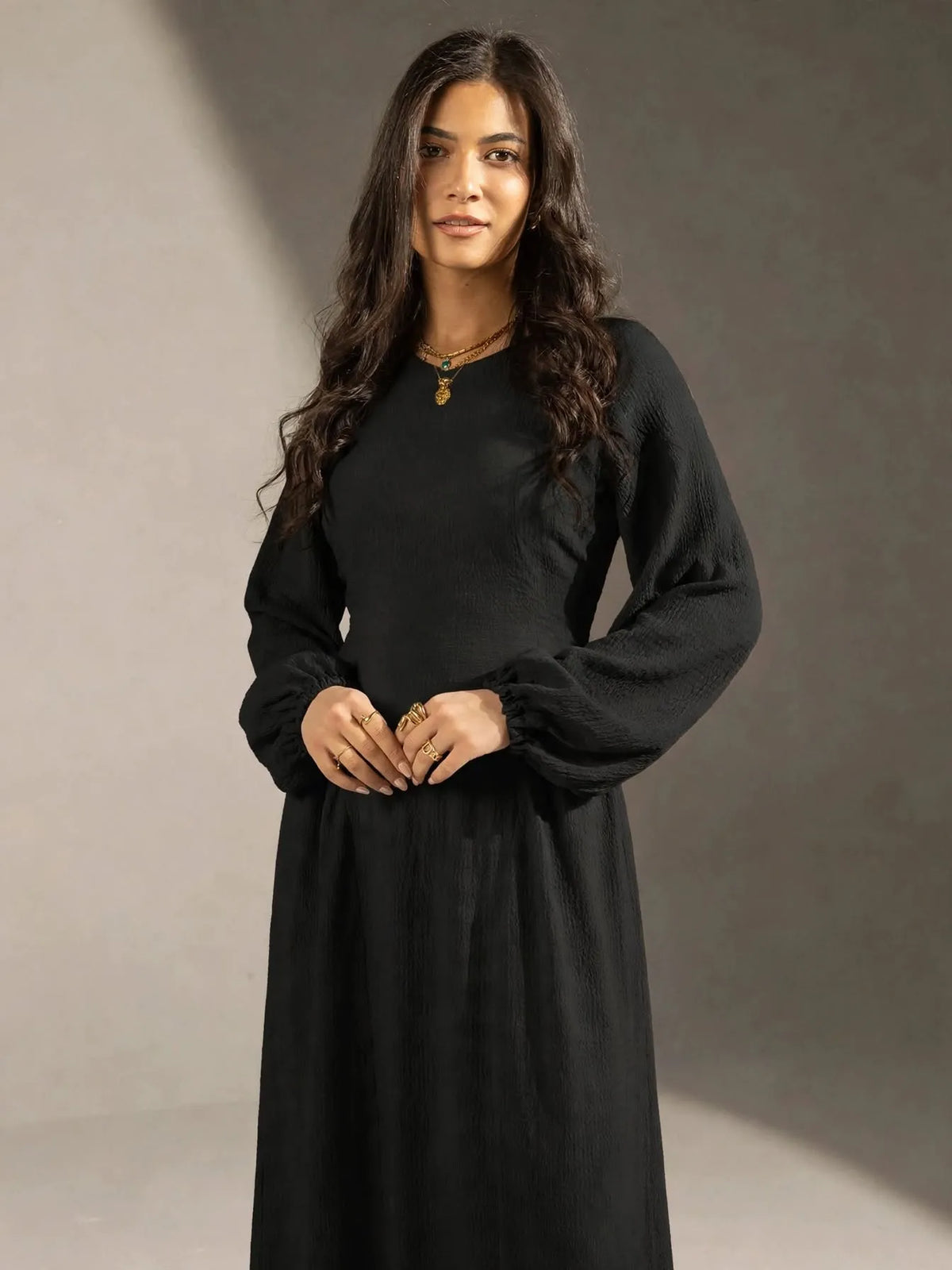 Black Textured Back-Tie Maxi Dress