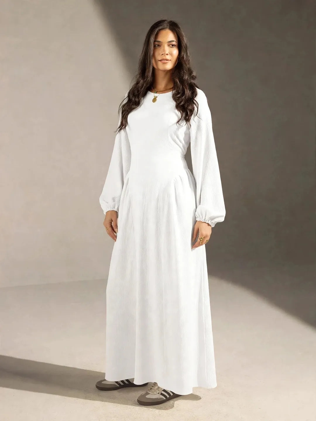 White Textured Back-Tie Maxi Dress