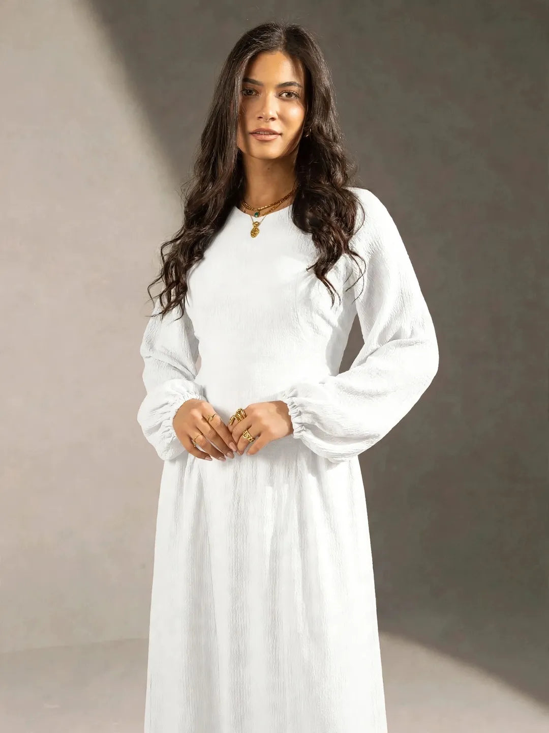 White Textured Back-Tie Maxi Dress