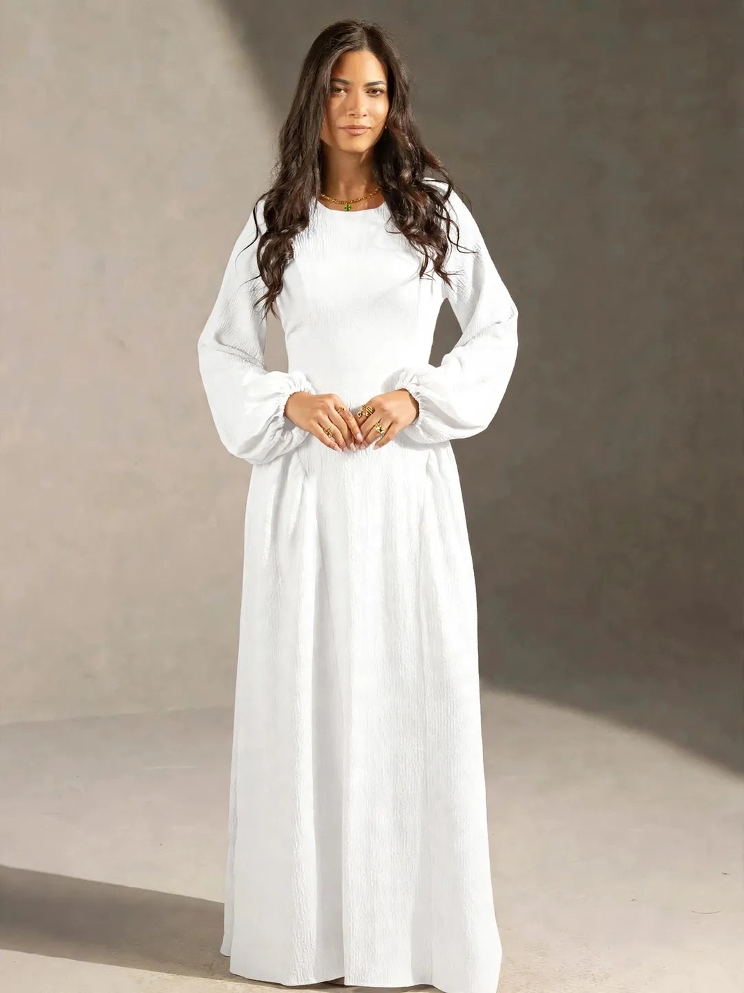 White Textured Back-Tie Maxi Dress