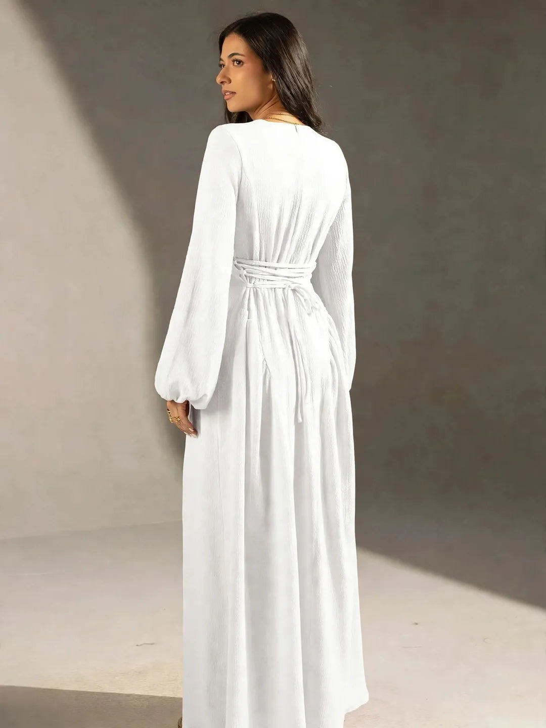 White Textured Back-Tie Maxi Dress