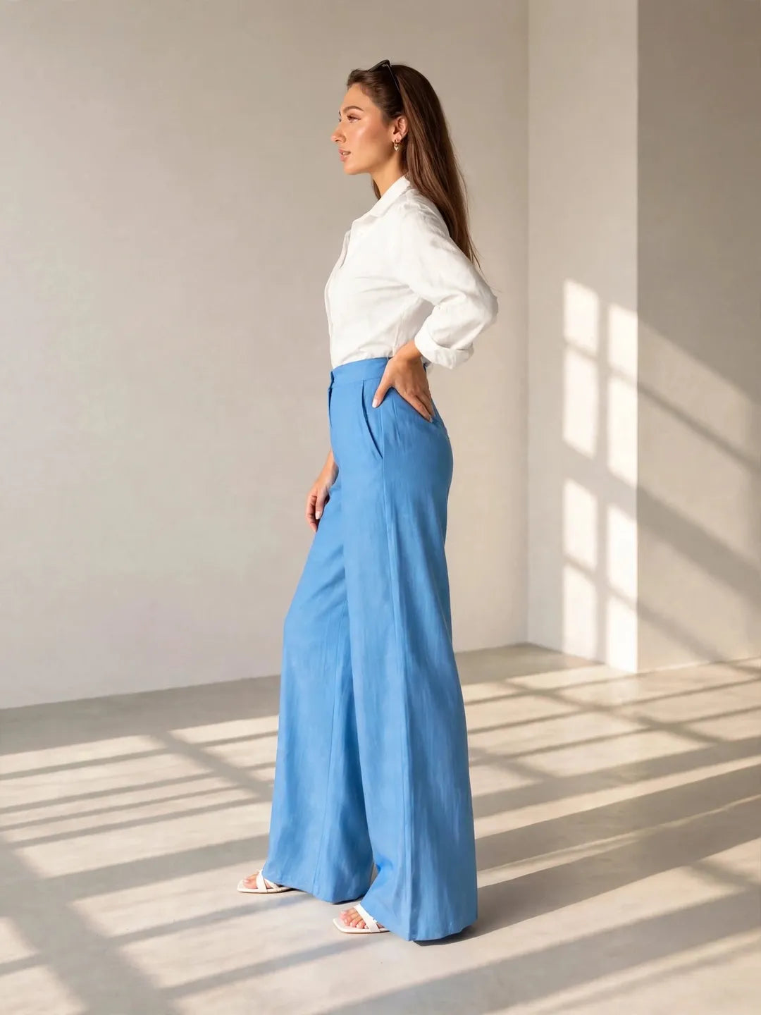 Blue Denim-Look Pants