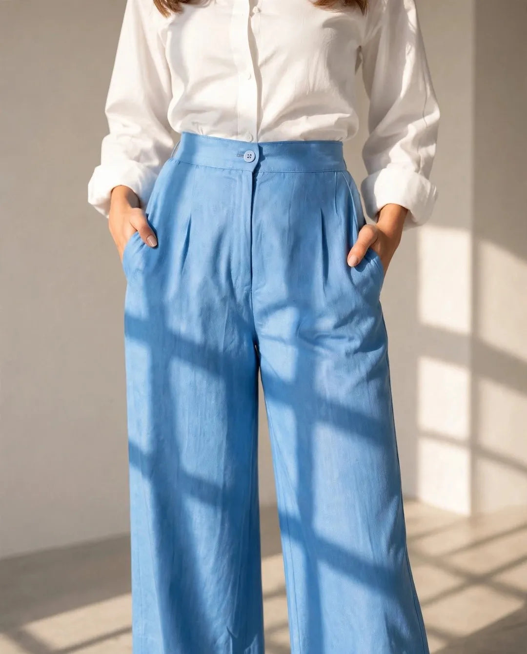 Blue Denim-Look Pants