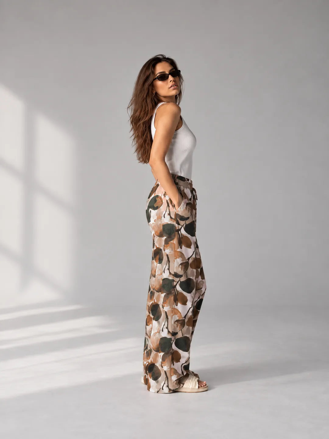 Brown Floral Wide Leg Pants