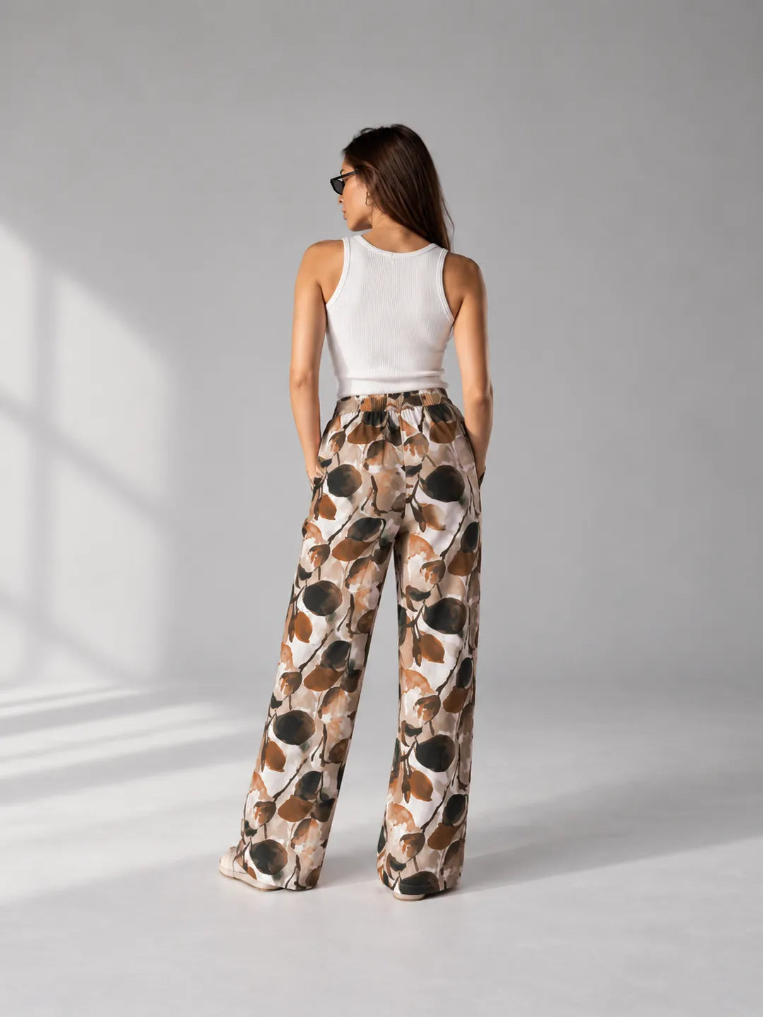 Brown Floral Wide Leg Pants