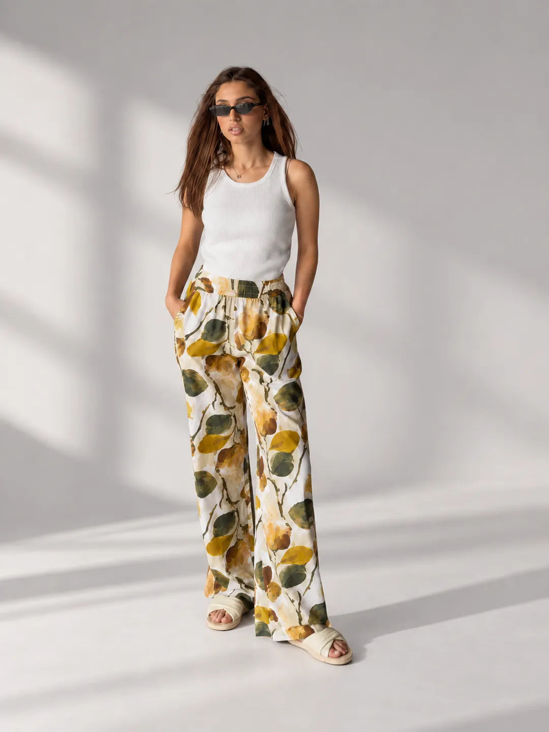 Green Floral Wide Leg Pants