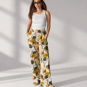 Green Floral Wide Leg Pants