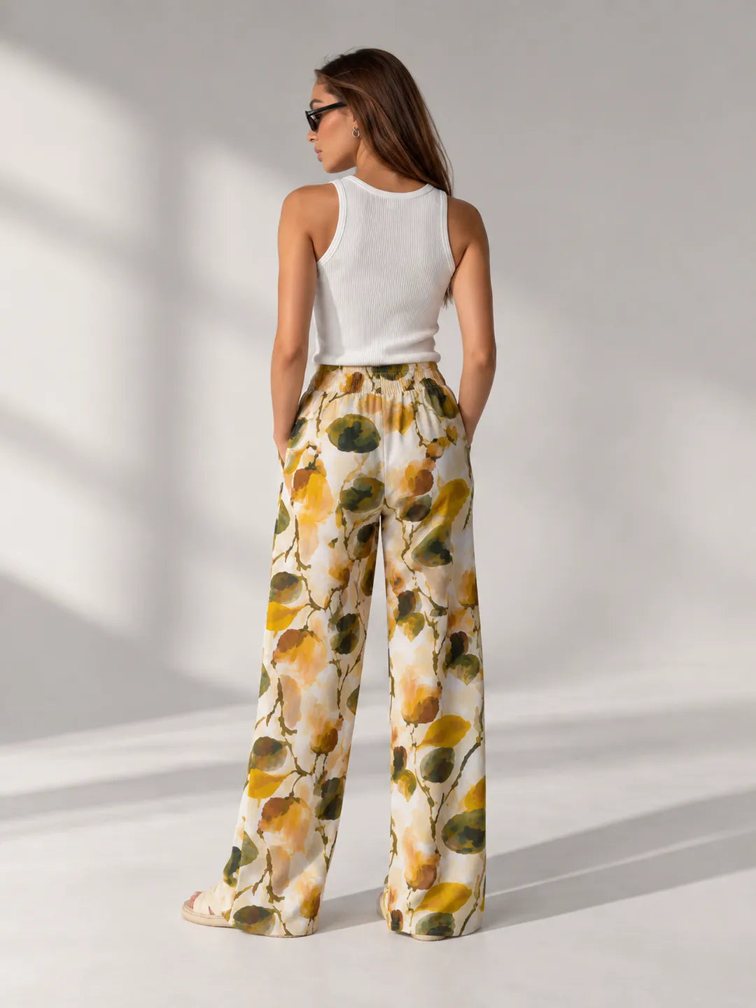 Green Floral Wide Leg Pants