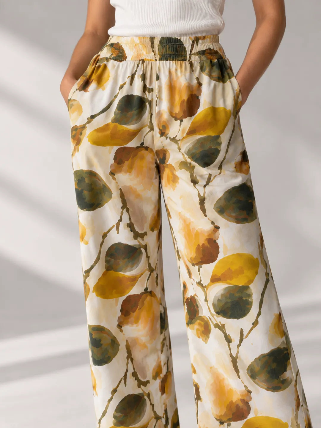 Green Floral Wide Leg Pants