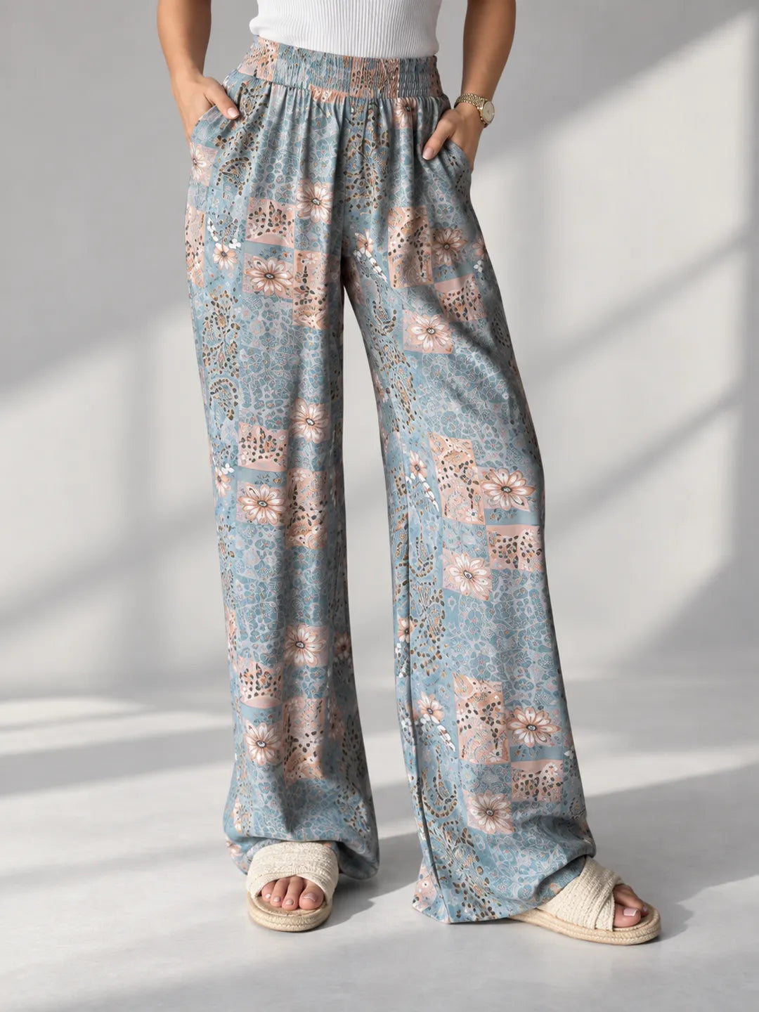 Light_Blue Floral Wide Leg Pants