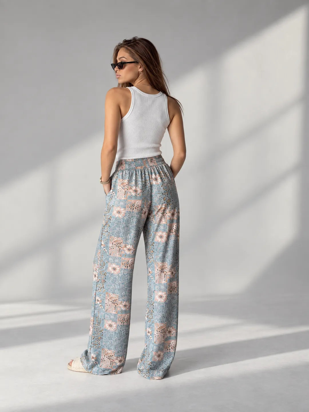 Light_Blue Floral Wide Leg Pants