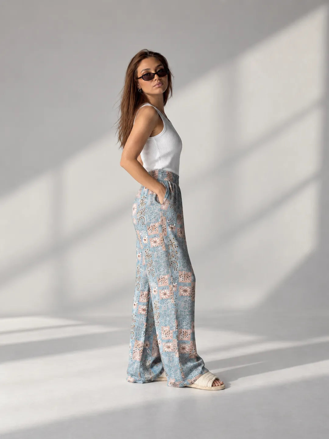 Light_Blue Floral Wide Leg Pants