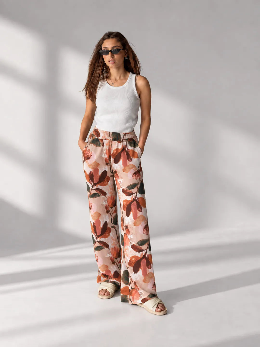 Orange Floral Wide Leg Pants