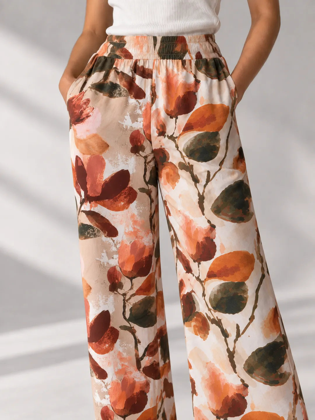 Orange Floral Wide Leg Pants