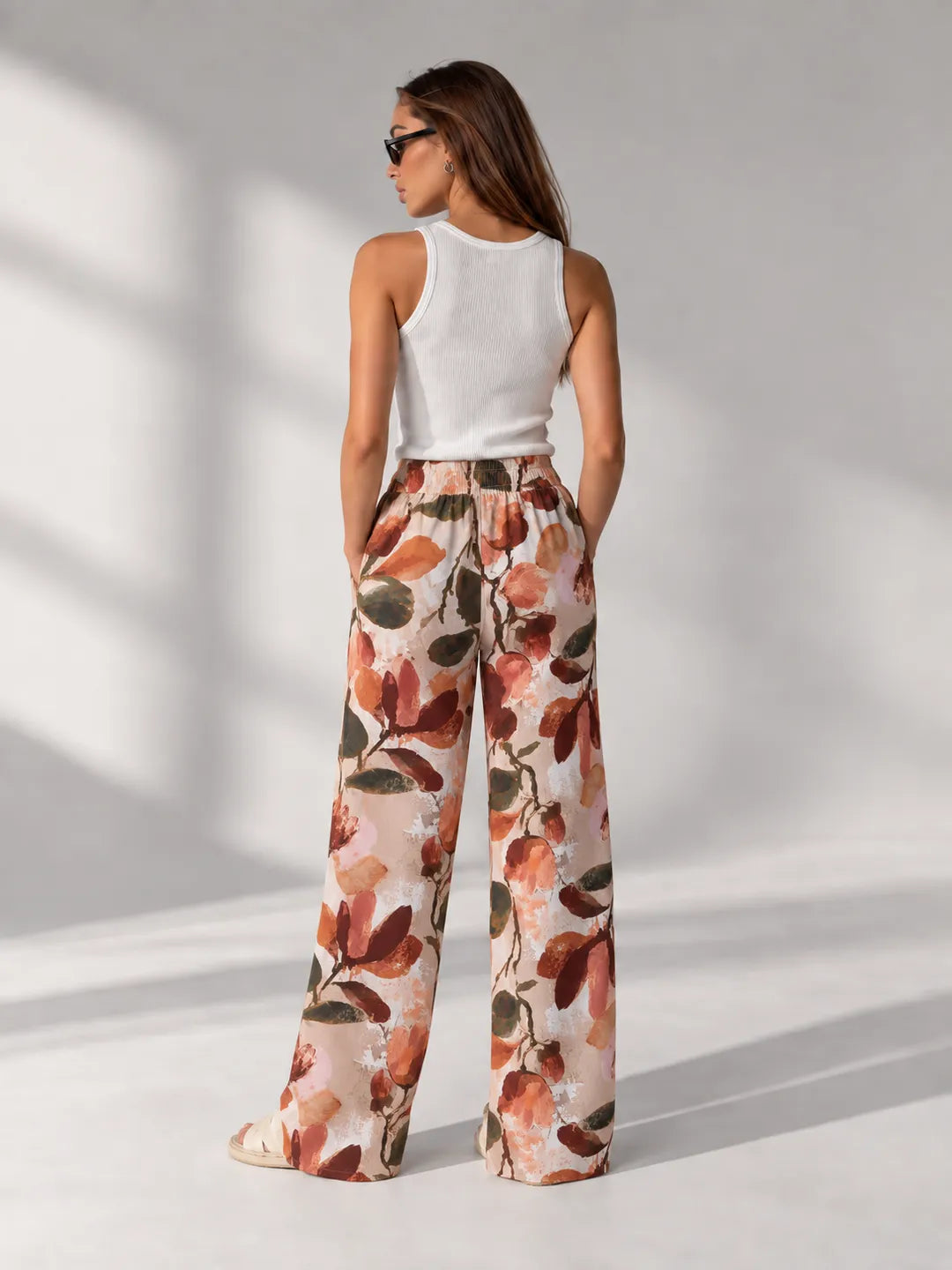 Orange Floral Wide Leg Pants