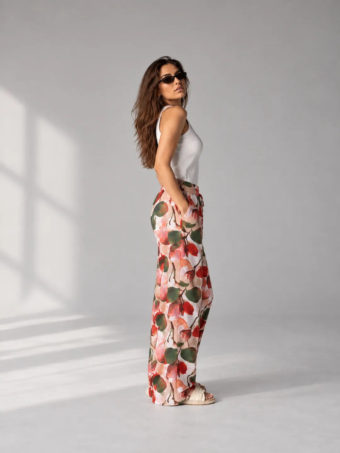 Red Floral Wide Leg Pants