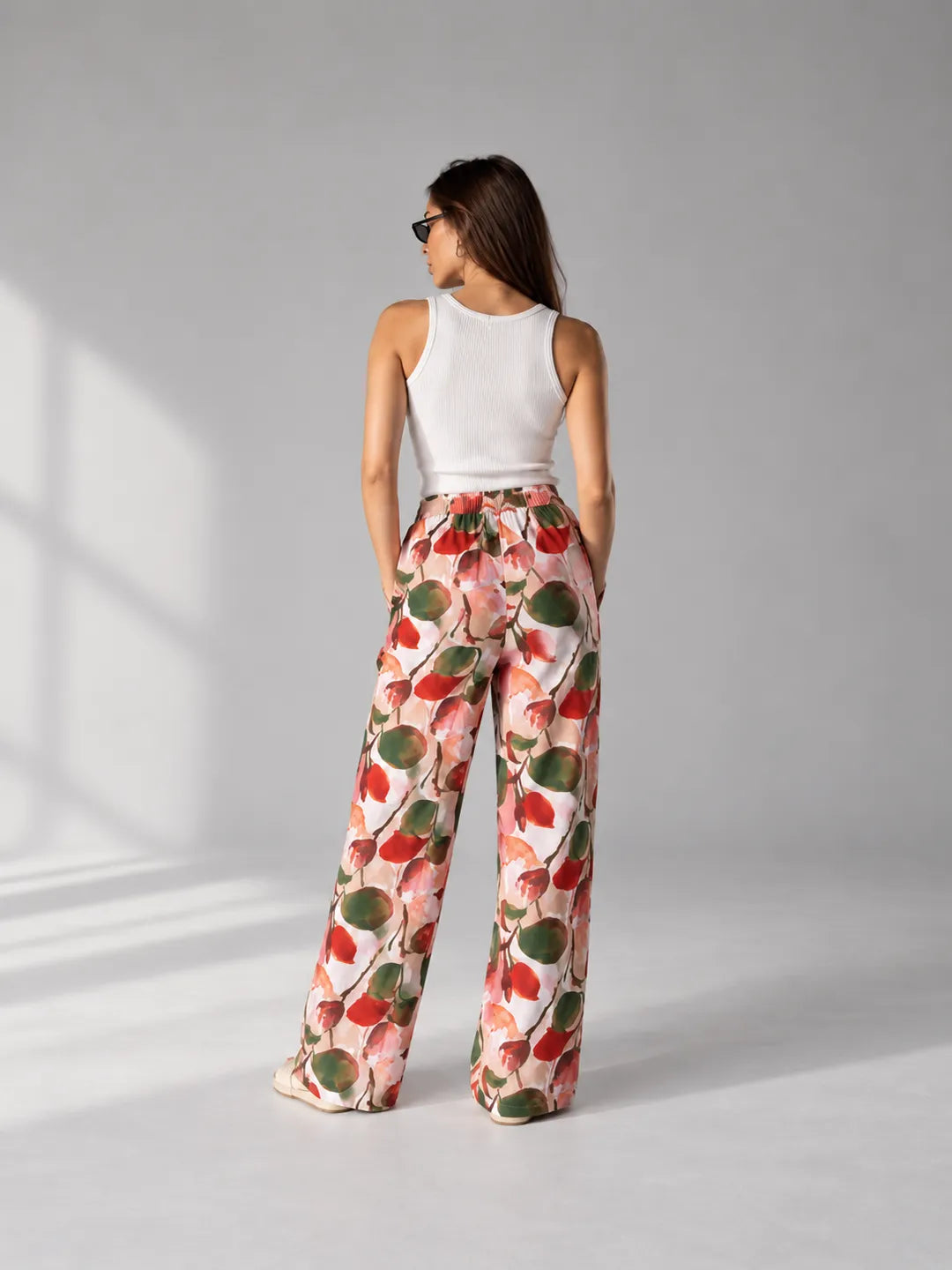 Red Floral Wide Leg Pants