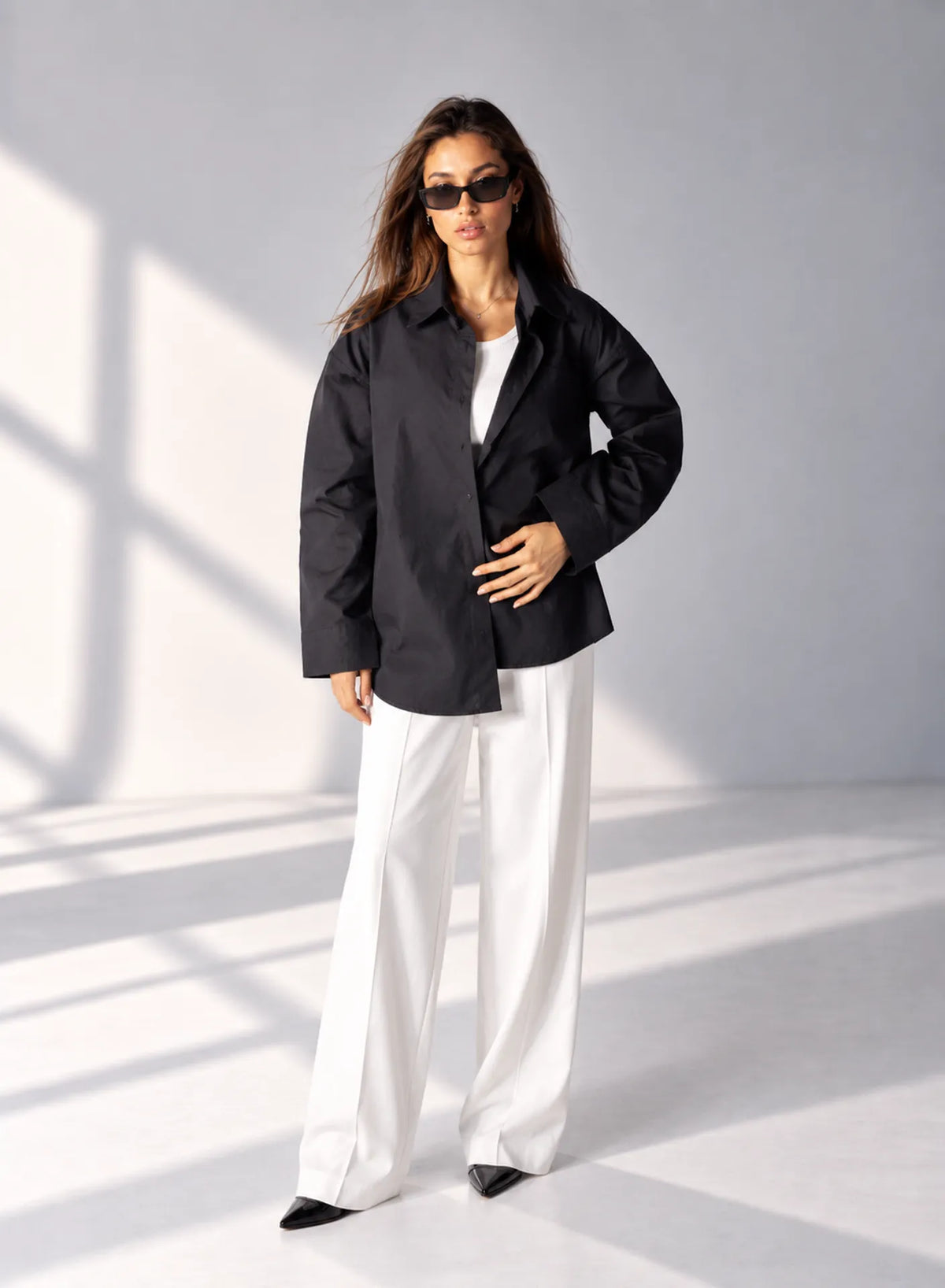 Black Poplin Oversized Shirt