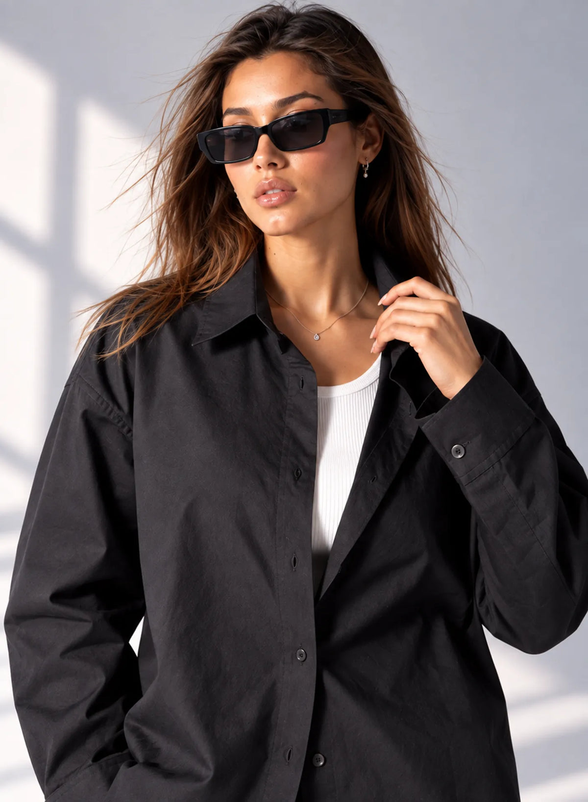 Black Poplin Oversized Shirt