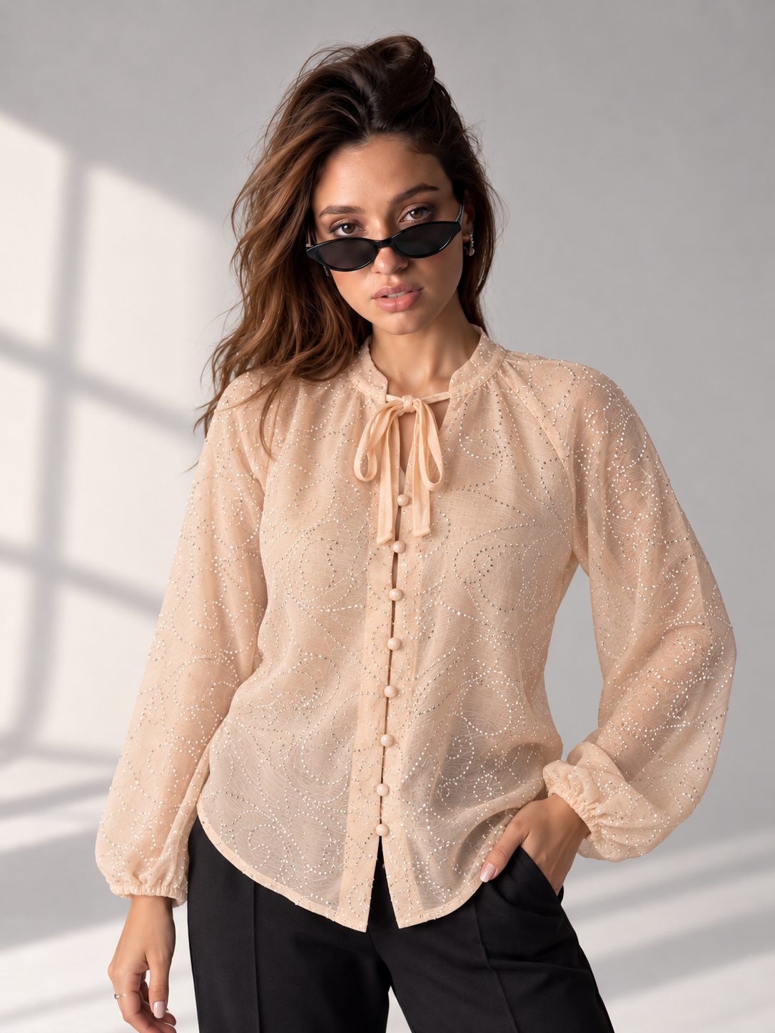 Beige Sparkle Embroidered blouse