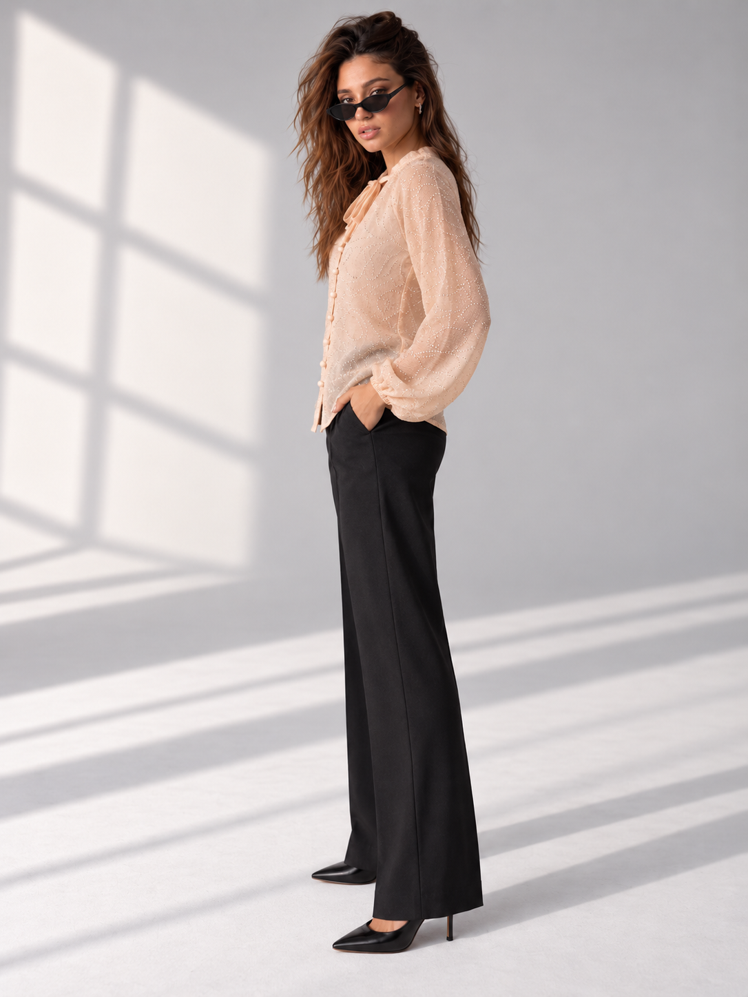 Beige Sparkle Embroidered blouse