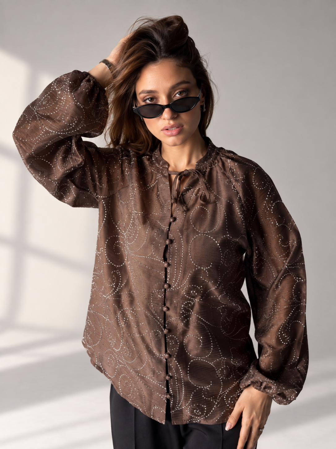 Brown Sparkle Embroidered blouse