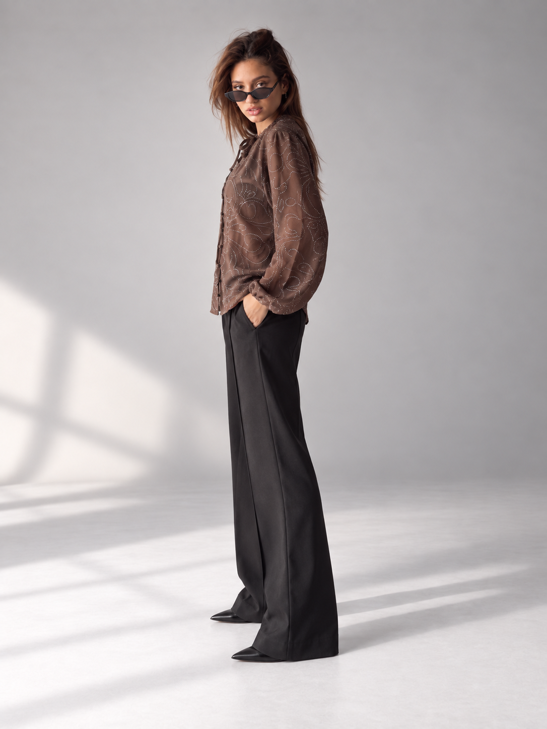 Brown Sparkle Embroidered blouse