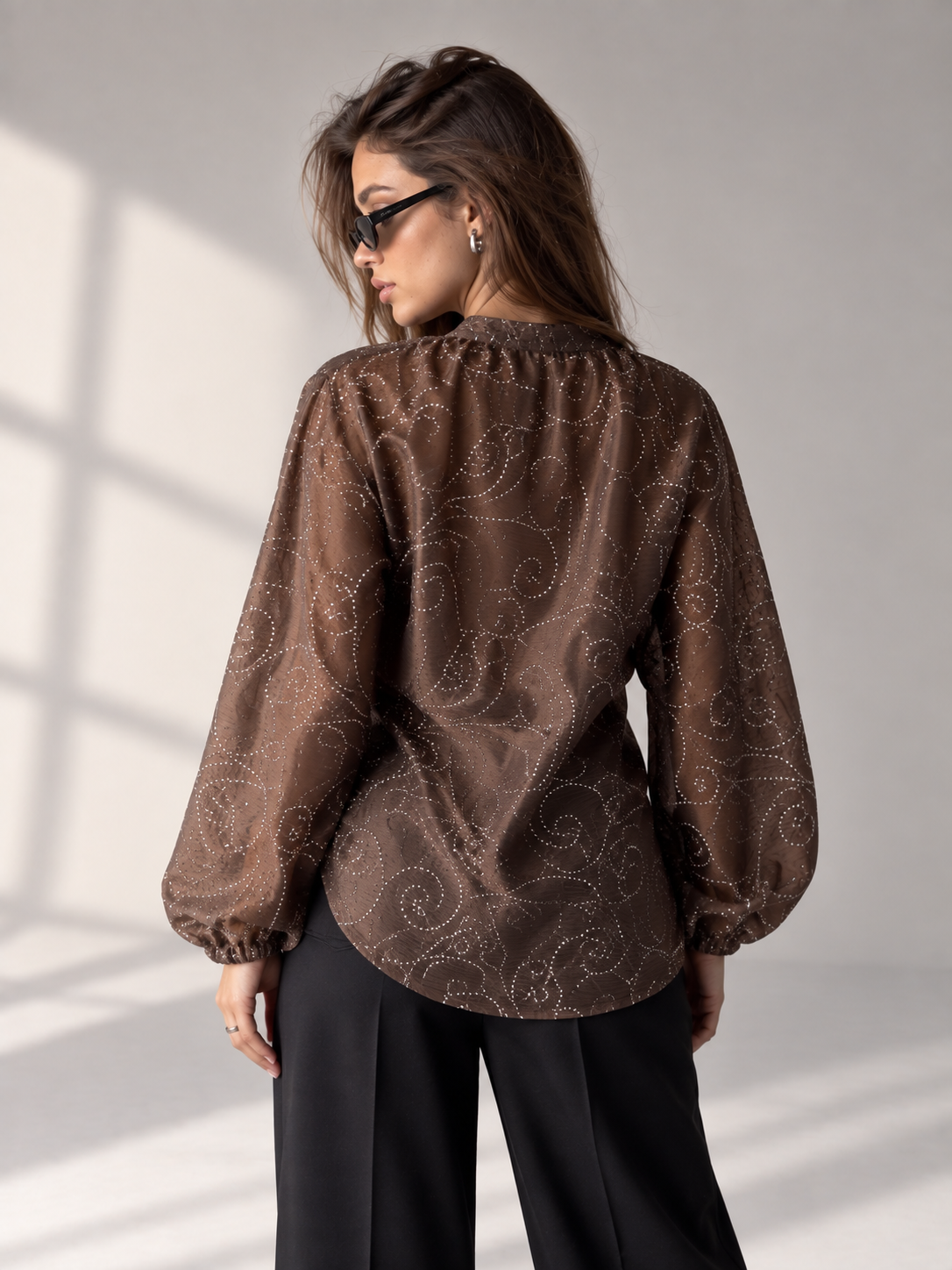 Brown Sparkle Embroidered blouse