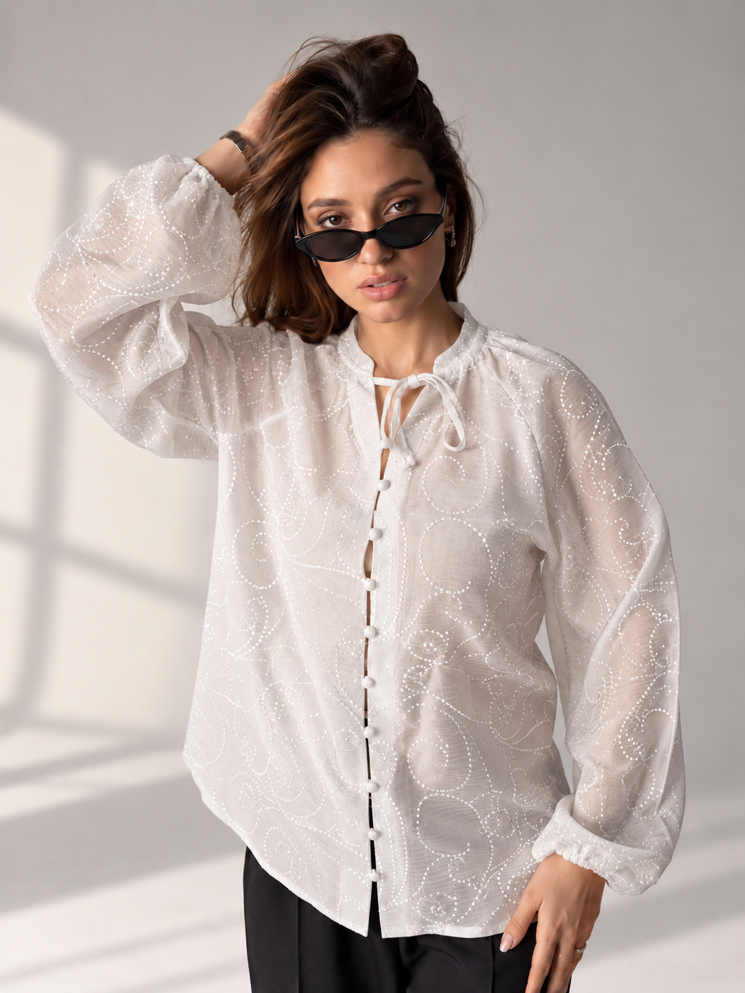 White Sparkle Embroidered blouse
